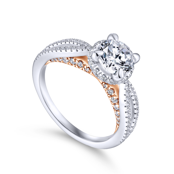 14k White/Rose Gold Round Split Shank Diamond Engagement Ring The Ring Austin Round Rock, TX