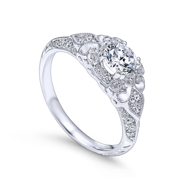 Vintage 14k White Gold Round Halo Diamond Engagement Ring The Ring Austin Round Rock, TX