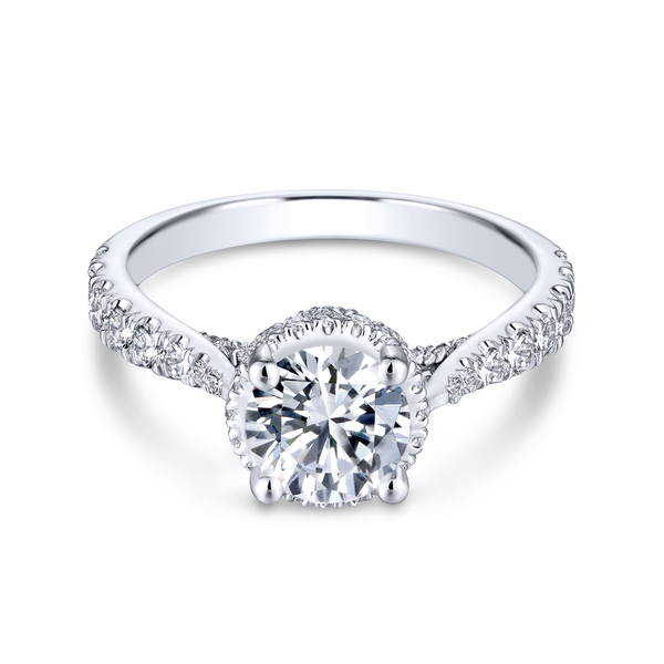 Sparkling pave diamonds adorn the tapered band of this straight engagement ring Image 2 The Ring Austin Round Rock, TX