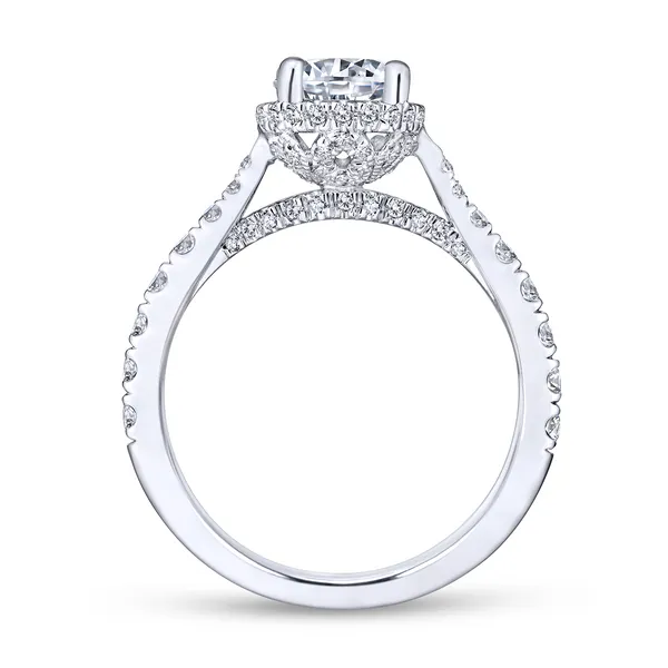 Sparkling pave diamonds adorn the tapered band of this straight engagement ring Image 3 The Ring Austin Round Rock, TX