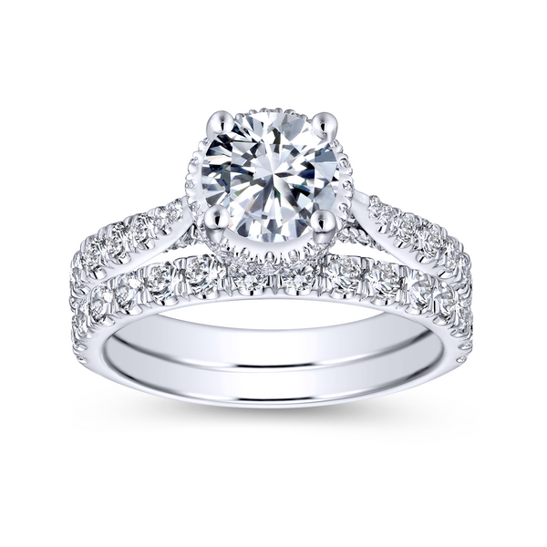 Sparkling pave diamonds adorn the tapered band of this straight engagement ring Image 4 The Ring Austin Round Rock, TX