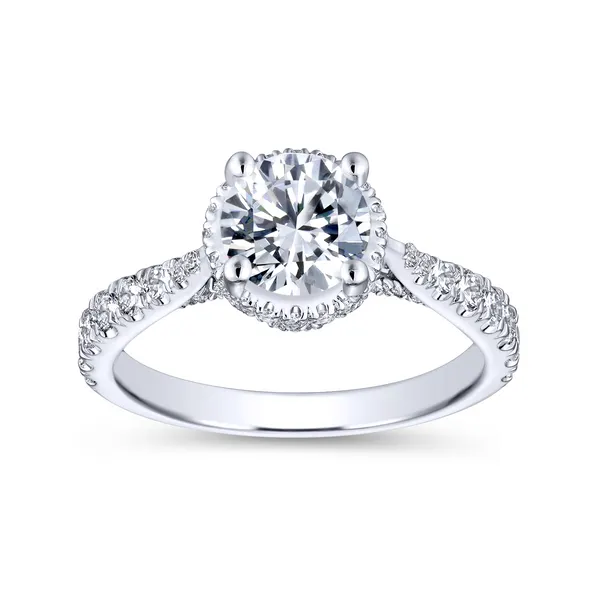 Sparkling pave diamonds adorn the tapered band of this straight engagement ring Image 5 The Ring Austin Round Rock, TX