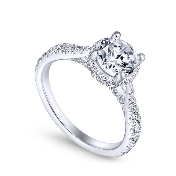 Sparkling pave diamonds adorn the tapered band of this straight engagement ring The Ring Austin Round Rock, TX