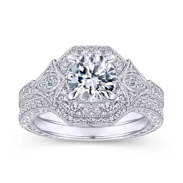 Vintage 14k White Gold Round Halo Diamond Engagement Ring Image 4 The Ring Austin Round Rock, TX