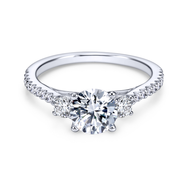 Three stone engagement ring is beautifully handcrafted with a trifecta of dazzling diamonds beneath the center stone and graduat Image 2 The Ring Austin Round Rock, TX