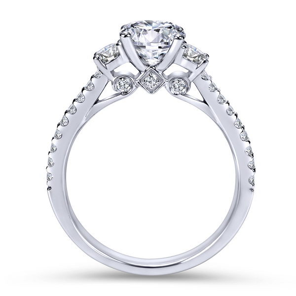 Three stone engagement ring is beautifully handcrafted with a trifecta of dazzling diamonds beneath the center stone and graduat Image 3 The Ring Austin Round Rock, TX