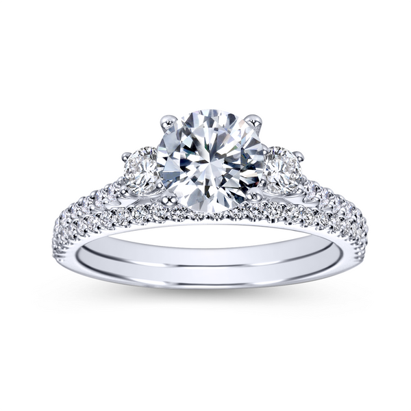 Three stone engagement ring is beautifully handcrafted with a trifecta of dazzling diamonds beneath the center stone and graduat Image 4 The Ring Austin Round Rock, TX