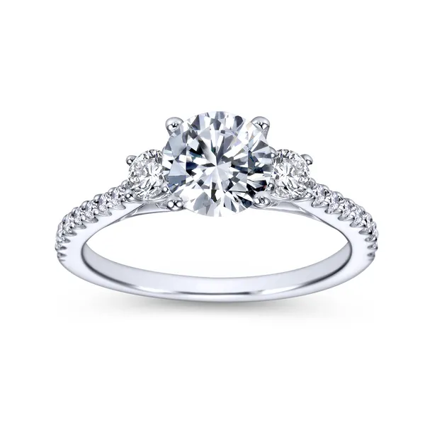 Three stone engagement ring is beautifully handcrafted with a trifecta of dazzling diamonds beneath the center stone and graduat Image 5 The Ring Austin Round Rock, TX