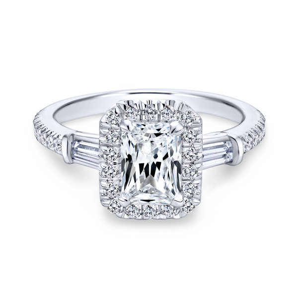 Emerald cut diamond engagement ring is enhanced by a pave diamond halo Image 2 The Ring Austin Round Rock, TX