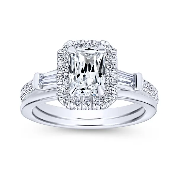 Emerald cut diamond engagement ring is enhanced by a pave diamond halo Image 4 The Ring Austin Round Rock, TX