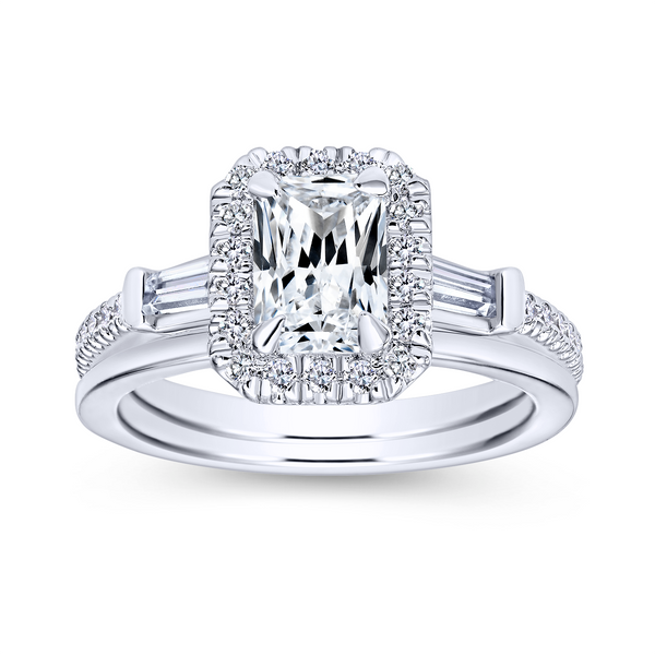 Emerald cut diamond engagement ring is enhanced by a pave diamond halo Image 4 The Ring Austin Round Rock, TX