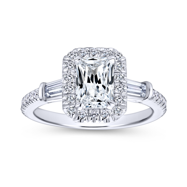 Emerald cut diamond engagement ring is enhanced by a pave diamond halo Image 5 The Ring Austin Round Rock, TX