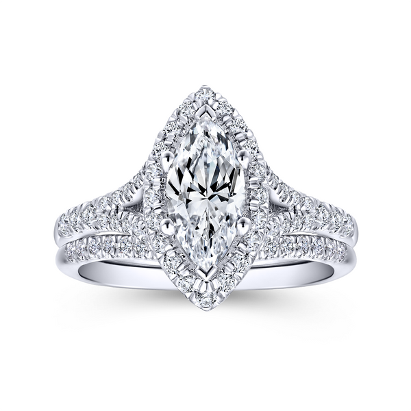 Marquise cut stunner boasts a complementary diamond halo atop an elegant split shank pave diamond band Image 4 The Ring Austin Round Rock, TX