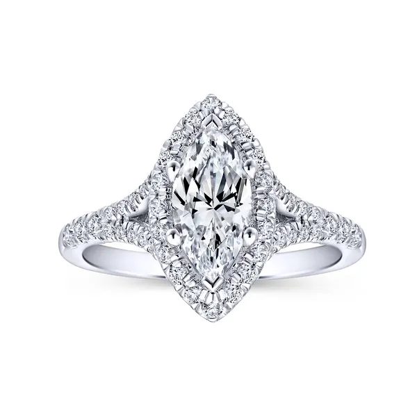 Marquise cut stunner boasts a complementary diamond halo atop an elegant split shank pave diamond band Image 5 The Ring Austin Round Rock, TX