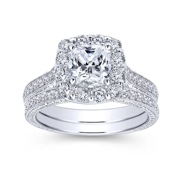 ntricate hand cut etching is incorporated with brilliant pave channeled diamonds on this elegant 14k white gold diamond ring Image 4 The Ring Austin Round Rock, TX