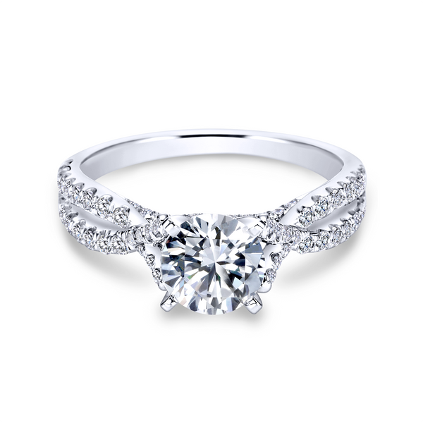Vintage inspiration and criss cross detailing create a bedazzling 14K white gold engagement ring Image 2 The Ring Austin Round Rock, TX