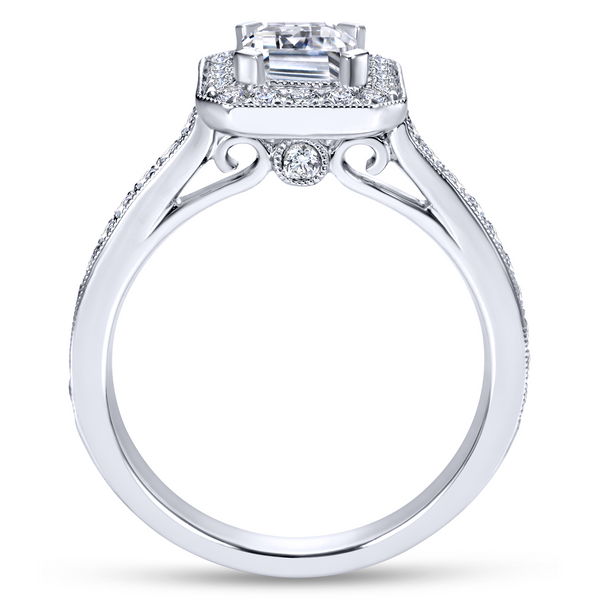 14k white gold diamond halo ring is beautifully handcrafted with side diamond channels Image 3 The Ring Austin Round Rock, TX