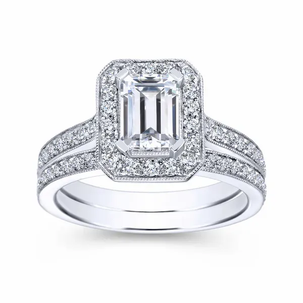 14k white gold diamond halo ring is beautifully handcrafted with side diamond channels Image 4 The Ring Austin Round Rock, TX