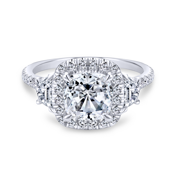 3 stone engagement ring style with a scalloped 14k white gold and diamond band Image 2 The Ring Austin Round Rock, TX