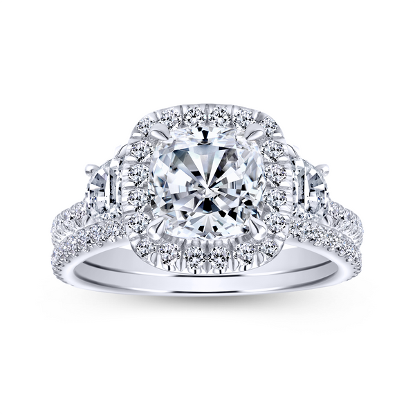 3 stone engagement ring style with a scalloped 14k white gold and diamond band Image 4 The Ring Austin Round Rock, TX