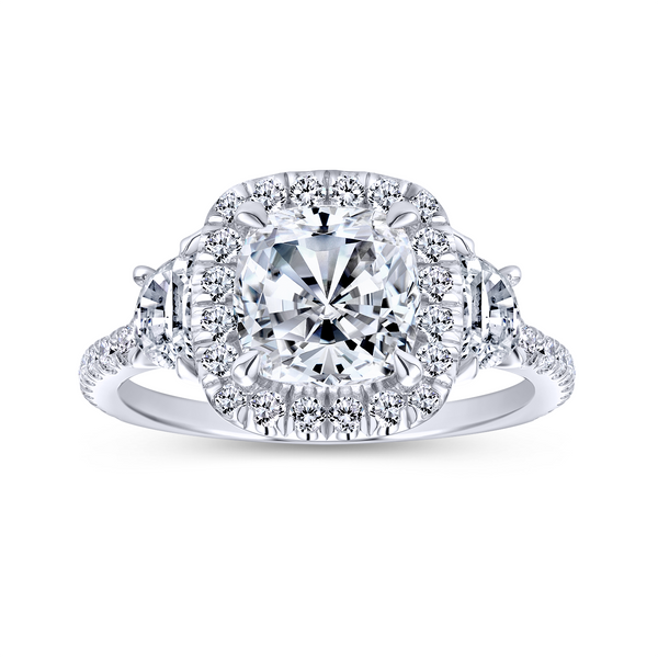 3 stone engagement ring style with a scalloped 14k white gold and diamond band Image 5 The Ring Austin Round Rock, TX