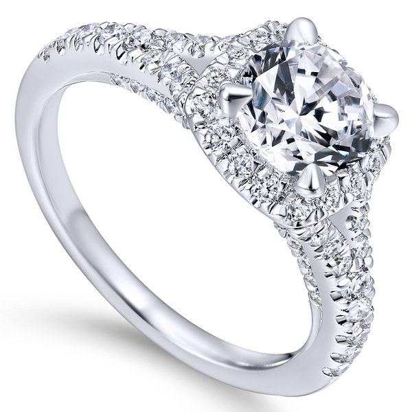 Split shank adds interest to this classic engagement ring w/ pave diamonds The Ring Austin Round Rock, TX