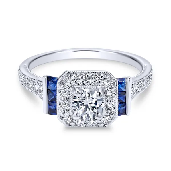 Victorian styled engagement ring, is perfectly accented with three princess cut sapphire side stones on each side Image 2 The Ring Austin Round Rock, TX