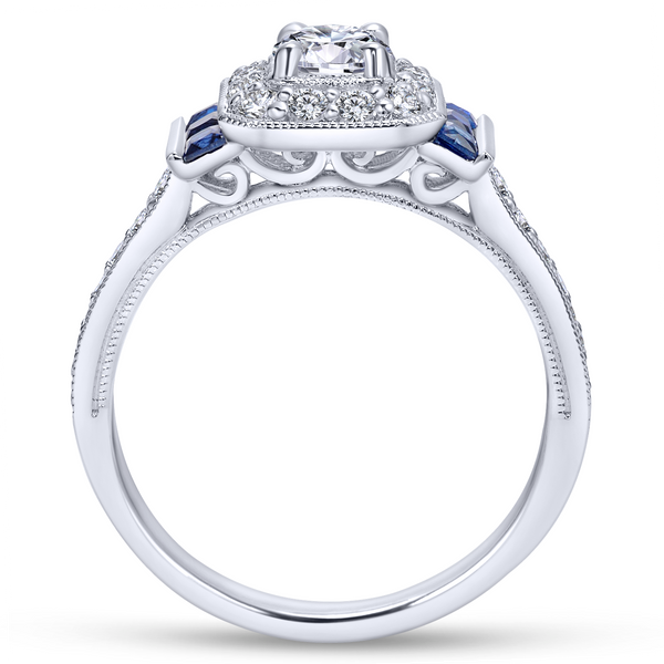 Victorian styled engagement ring, is perfectly accented with three princess cut sapphire side stones on each side Image 3 The Ring Austin Round Rock, TX