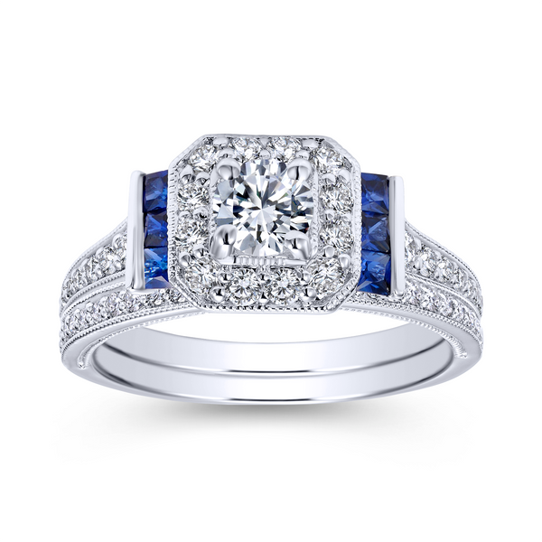 Victorian styled engagement ring, is perfectly accented with three princess cut sapphire side stones on each side Image 4 The Ring Austin Round Rock, TX