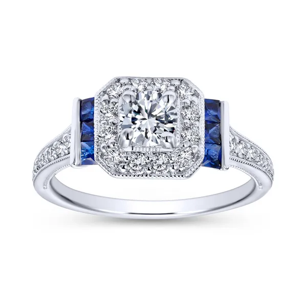 Victorian styled engagement ring, is perfectly accented with three princess cut sapphire side stones on each side Image 5 The Ring Austin Round Rock, TX