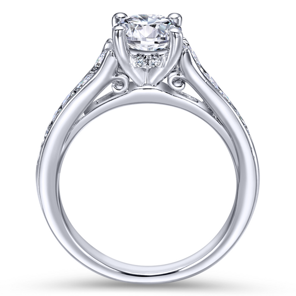 Channel of tapering round diamonds leads the eye right to your gorgeous center stone in this modern white gold engagement ring Image 3 The Ring Austin Round Rock, TX