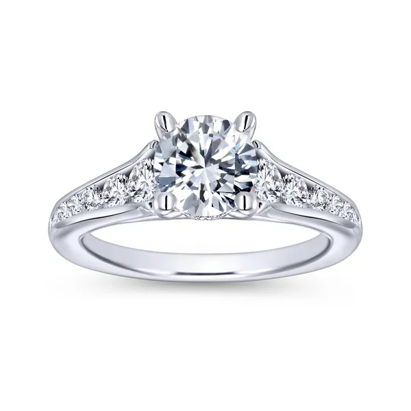 Channel of tapering round diamonds leads the eye right to your gorgeous center stone in this modern white gold engagement ring Image 5 The Ring Austin Round Rock, TX