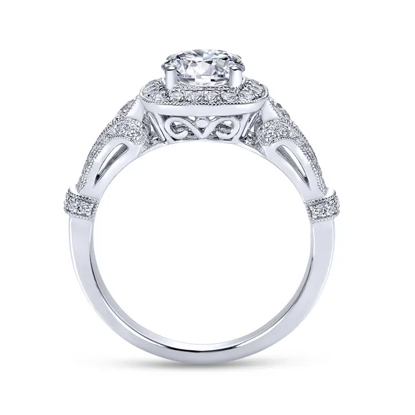 Diamond halo center stone is accented by ornate vintage detailing Image 3 The Ring Austin Round Rock, TX