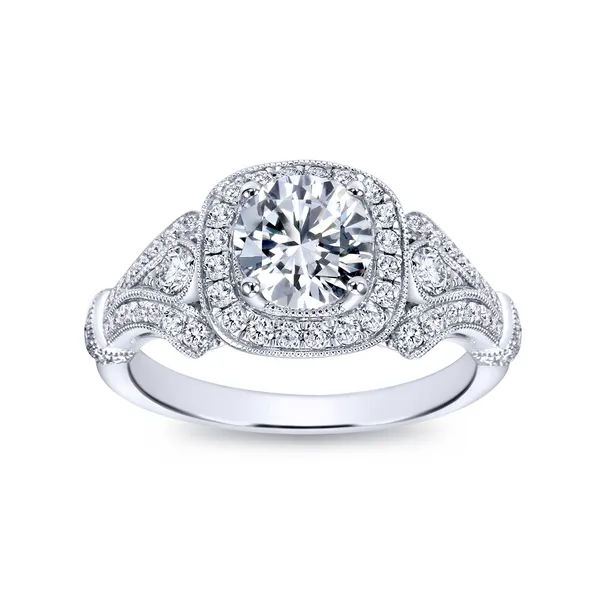 Diamond halo center stone is accented by ornate vintage detailing Image 5 The Ring Austin Round Rock, TX