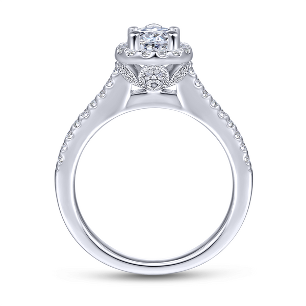 Pear shaped engagement ring features beautiful pave diamonds in the halo and on the band Image 3 The Ring Austin Round Rock, TX