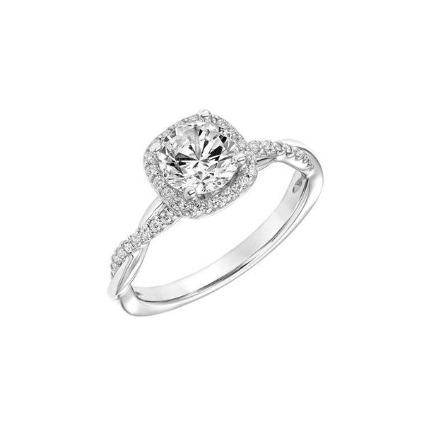 14k WG Twisted Cushion Halo Diamond Engagement Ring The Ring