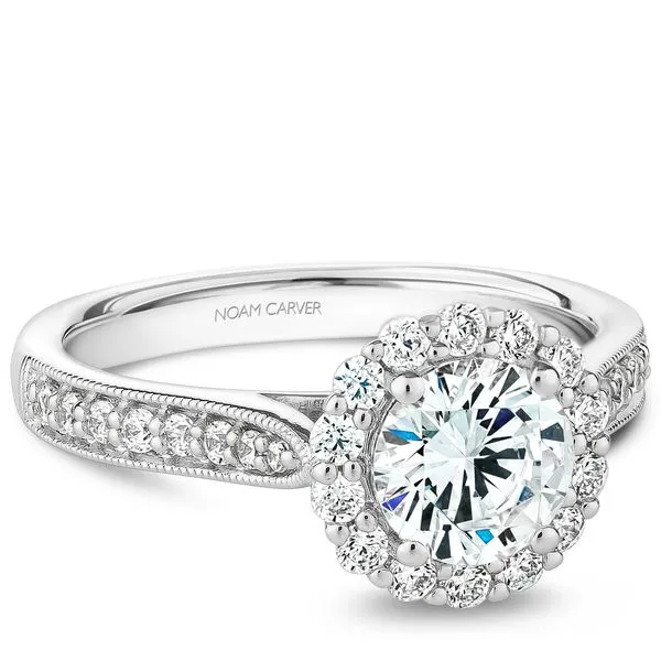 1/2CTW 14K WG Mined Diamond Round Halo With Diamond & Mil grain Shank Engagement Ring Image 3 The Ring Austin Round Rock, TX