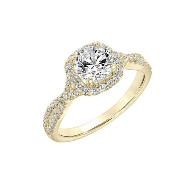 14k YG Cushion Halo Twisted Diamond Engagement Ring The Ring Austin Round Rock, TX