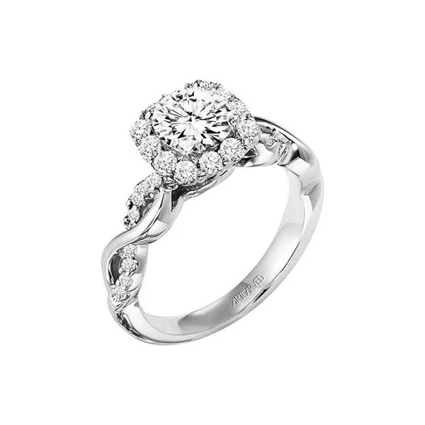 14k WG Cushion Halo Braided Diamond Engagement Ring The Ring Austin Round Rock, TX