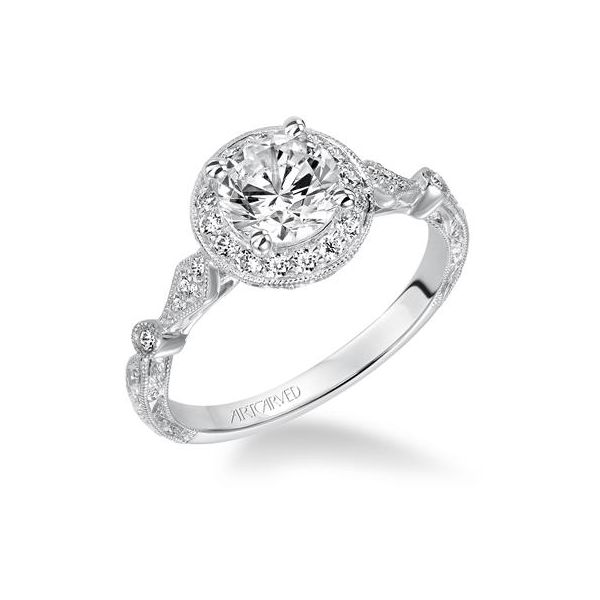 14k WG Round Halo w/ Miligrain Diamond Engagement Ring The Ring Austin Round Rock, TX