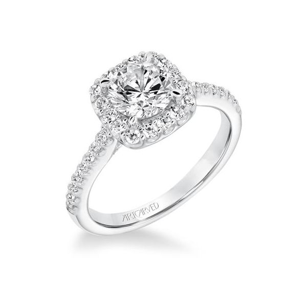 White Gold Engagement Ring with Squared Halo The Ring Austin Round Rock, TX