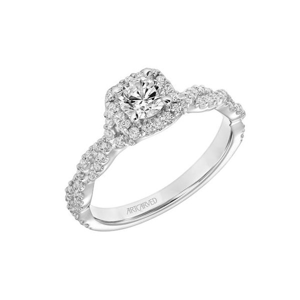 14k WG Twisted Cushion Halo Diamond Engagement Ring The Ring Austin Round Rock, TX
