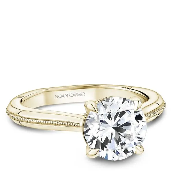 14K YG Round Knife Edge Design Custom Split Prong Head Euro Shank Style Solitaire with Mil grain Accents Engagement Ring Image 3 The Ring Austin Round Rock, TX