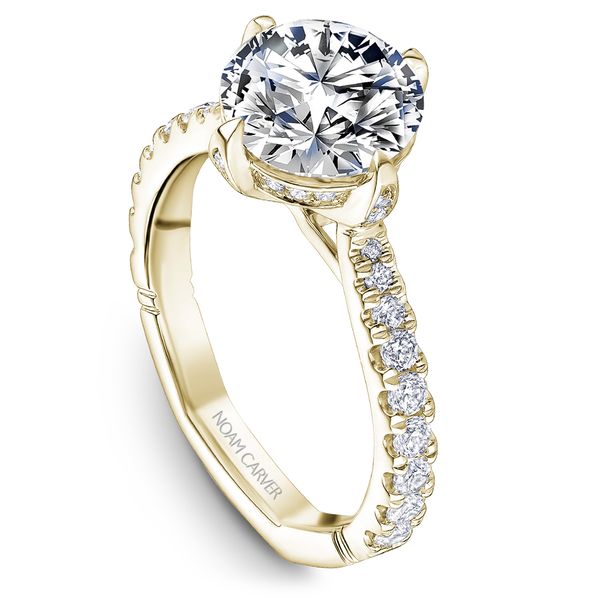 5/8CTW 14K YG Prong Set Cathedral and Hidden Halo with Mined Diamond Diamond Accented Prongs and Euro Shank Engagement Ring The Ring Austin Round Rock, TX
