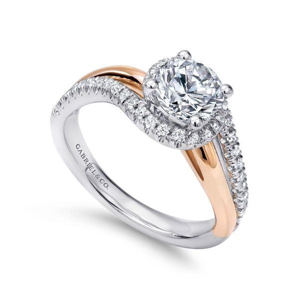 1/4CTW 14K White/ Rose Gold Wrap Style Halo Mined Diamond Engagement Ring The Ring Austin Round Rock, TX
