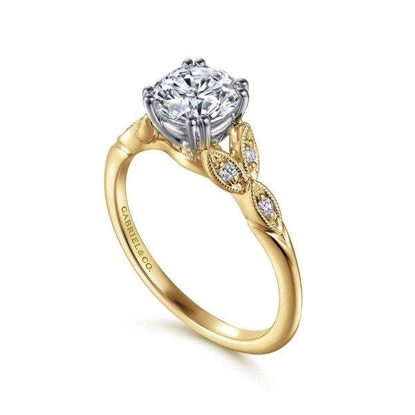 1/15CTW 14K YG/WG Double Prong Mined Diamond Engagement Ring W/Leaf Design The Ring Austin Round Rock, TX