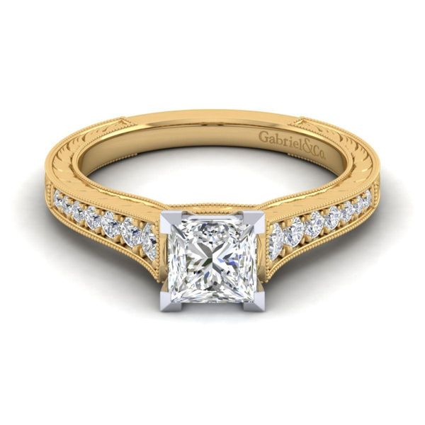 1/4CTW 14K YG/WG Gold Mined Diamond Engraved Graduating in shank Engagement Ring Image 2 The Ring Austin Round Rock, TX