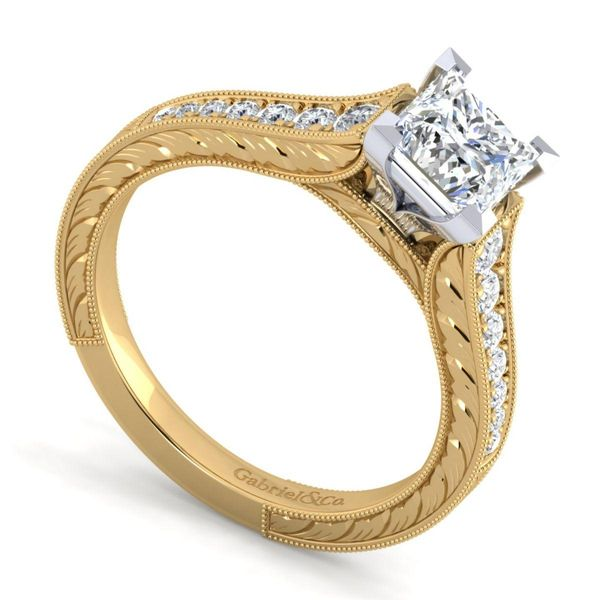 1/4CTW 14K YG/WG Gold Mined Diamond Engraved Graduating in shank Engagement Ring The Ring Austin Round Rock, TX