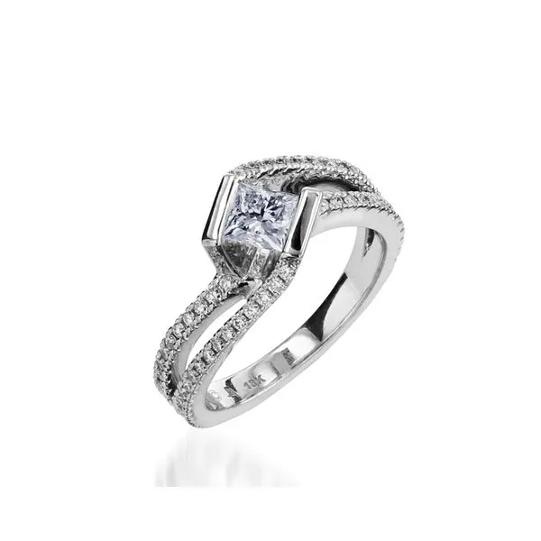 1/2CT 18K WG Half Bezel Center Stone With Mined Diamond Split Shank Engagement Ring The Ring Austin Round Rock, TX