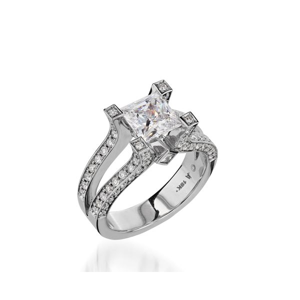 18K WG Four Prong Princess Cut Center With Mined diamond Split Shank Engagement Ring The Ring Austin Round Rock, TX